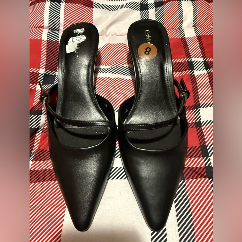 Calvin Klein Black Pointed Toe Slingback Mules